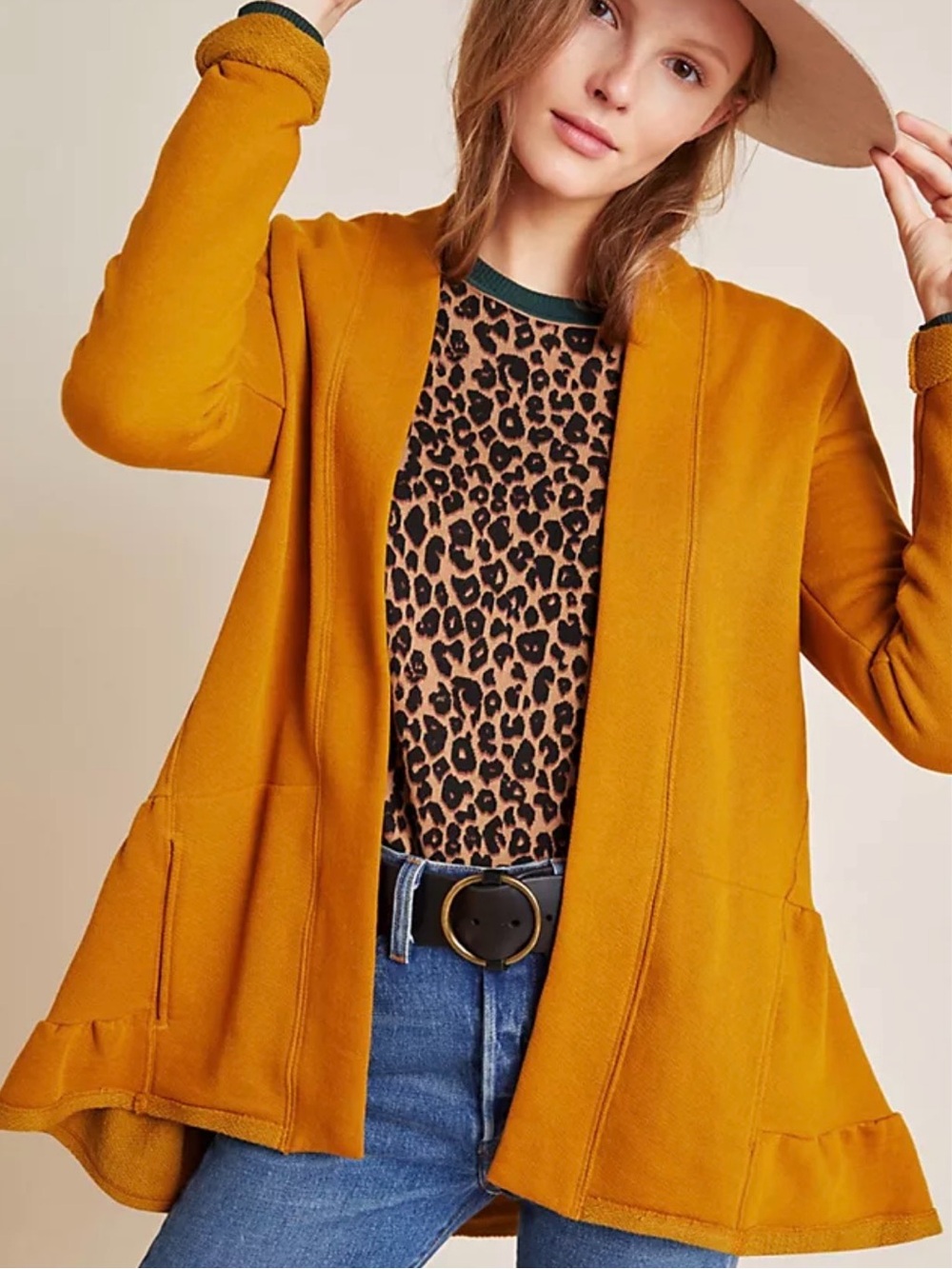 Anthropologie Golden Mustard Open Cardigan